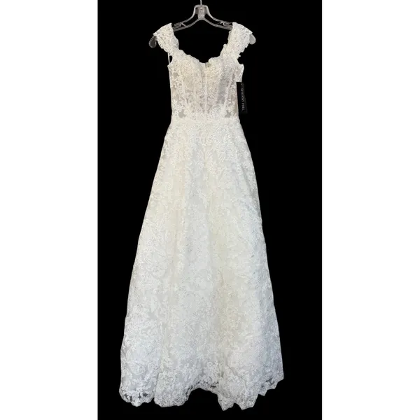 Sherri Hill 51573 Ivory Metallic Lace Ball Gown Off Shoulder Sweetheart Sz 00 - Image 4