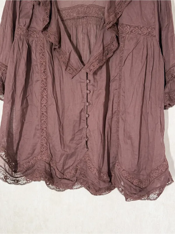 Free People Women’s Isn’t She Lovely Tunic Top Sheer Boho in Chocolate Lava M - Image 5