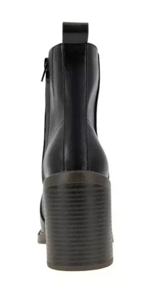 New Kensie Klinton Women's 9 Black Leather Side Zip Chunky Heel Square Toe Boots - Image 4