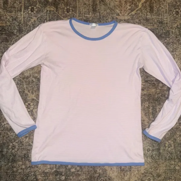 Lake Pajamas Pink White Striped Pima Cotton Long Sleeve Ringer Top Small - Image 4