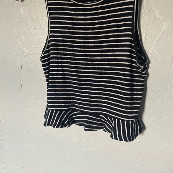 Forever 21 Navy and White Crop Peplum Nautical Tank size‎ Large Fishermancore - Image 2