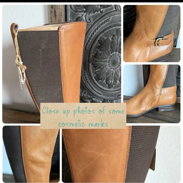 Born Campbell Equestrian Tall Riding Boots Cognac Leather 8.5 Brass Buckle Strap - Image 10