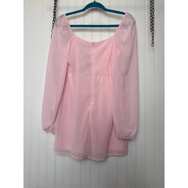 NWT Lulus Flirtatious Designs Light Pink Chiffon Balloon Sleeve Mini Dress Sz S - Image 3
