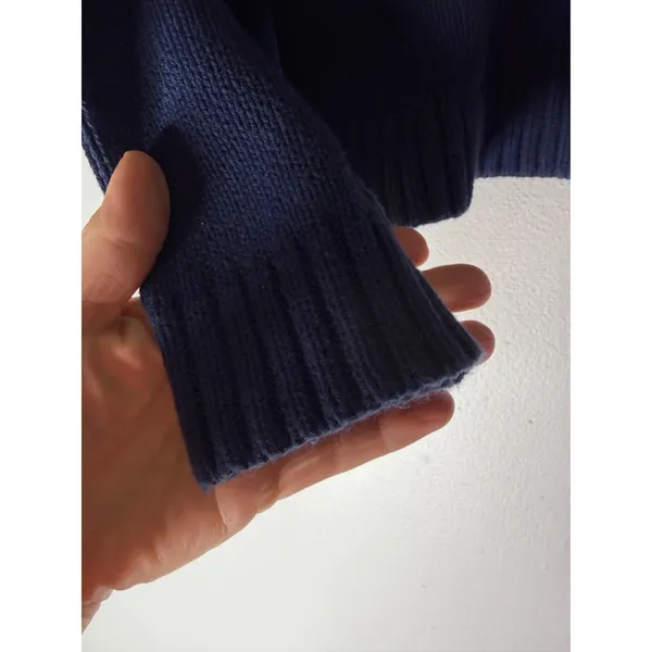 Madewell rolled neck cotton long sleeve sweater navy orange stripe medium‎ - Image 4