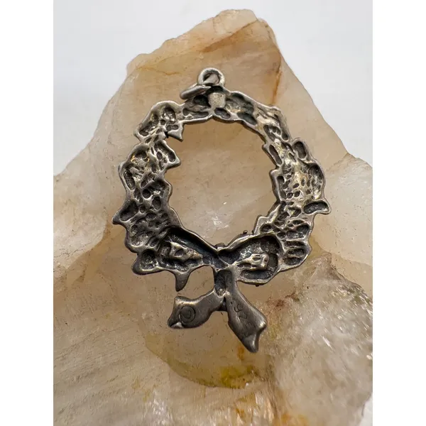 Vintage 925 Sterling Silver Christmas Wreath Holly Berry Charm Pendant 3.94g - Image 2