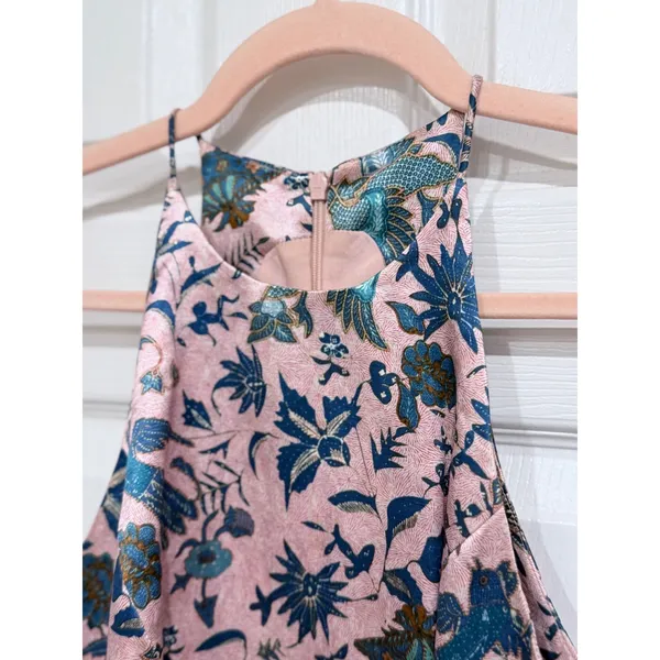 Zimmermann Draped Halter Mini Dress in Pink Botanical / Floral Bird Tulip Skirt - Image 2