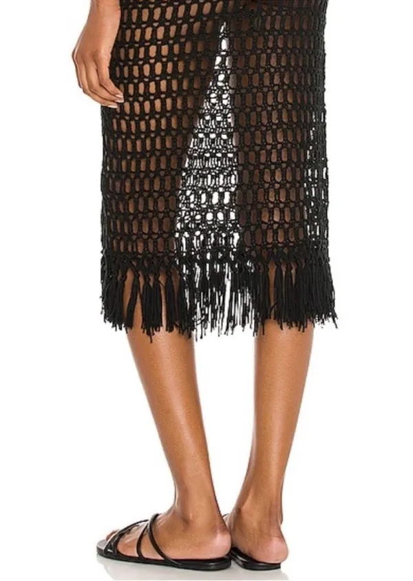 Revolve Superdown Black Crochet Midi Skirt Fringe - Image 3