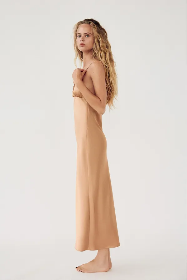 Zara maxi dress bodycon slip satin ruffle carmel evening wedding cocktail - Image 12