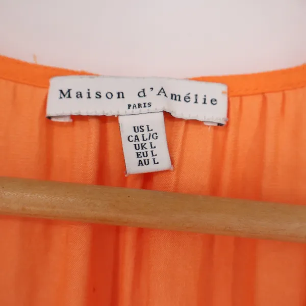 Maison d'Amélie Orange Cap Sleeve V-Neck Henley Blouse Size L - Image 3
