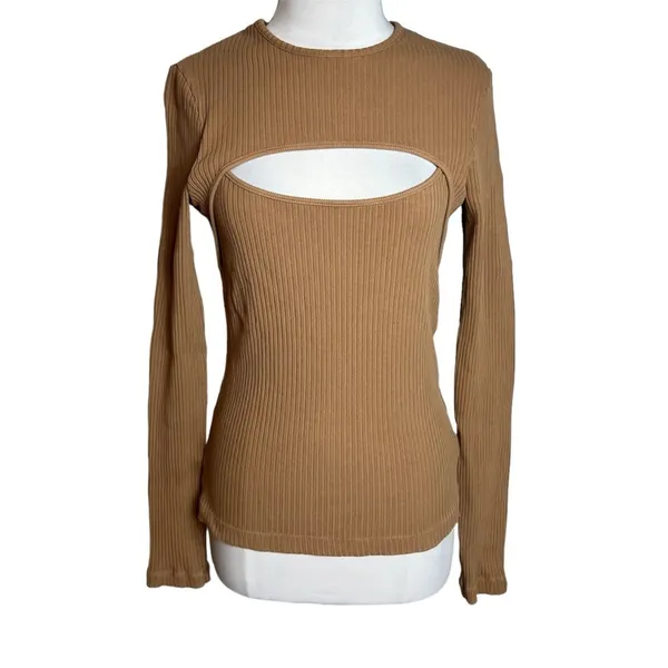 Agolde Lyza‎ Cut Out Rib Top tan Sz M - Image 4