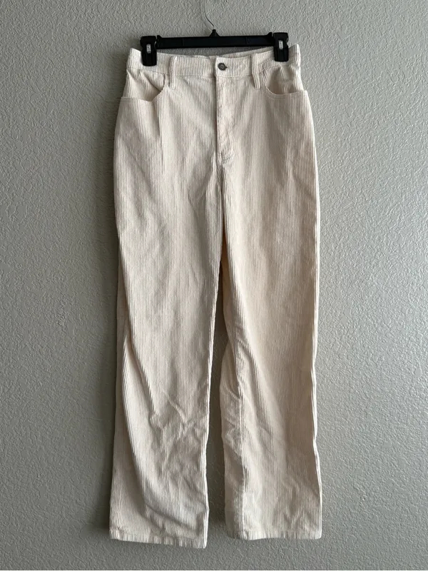 Hollister W28 Ultra High Rise Cream Corduroy Wide Leg Pants Y2K Grunge Holiday - Image 4