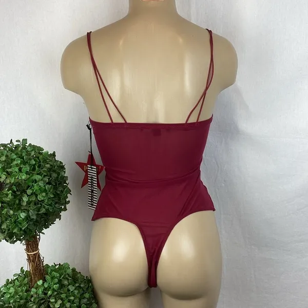 Haute Monde Burgundy Red Rhinestone Embellished Body Suit NEW M - Image 3