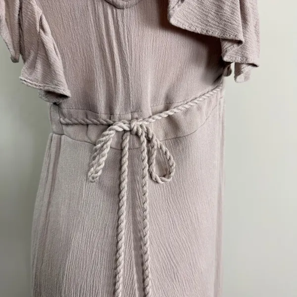 Baltic Born Jennifer Deep V Maxi Dress Small Taupe Crochet Flutter Sleeve Boho L - Image 12
