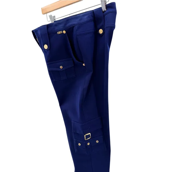 St. John Sport Marie Blue Cargo Pants 10 Gold Button Sailor Wide Leg Straight - Image 7
