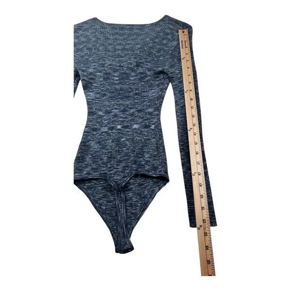 Abercrombie & Fitch Blue Ribbed Bodysuit Long Sleeve Cutout Tie Front Women S - Image 5