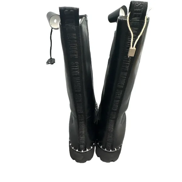 Steve Madden Black Leather Knee Boots Women’s 9 EU 40 Lug Sole Studded BNIB - Image 7