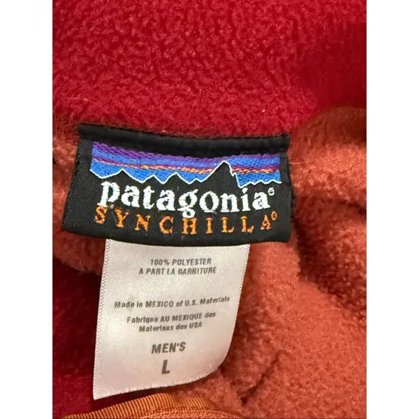 Patagonia Synchilla Vest jacket Mens L Orange Fleece Full Zip Outdoor - Image 4