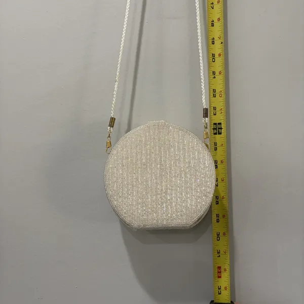 vintage white beaded‎ round Shape Structured purse Gold Hardware Formal Fancy - Image 11