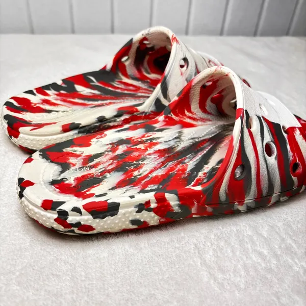 CROCS CLASSIC MARBLED SLIDES Flame Red White Black Unisex Slides‎ Sandals M4 W6 - Image 6