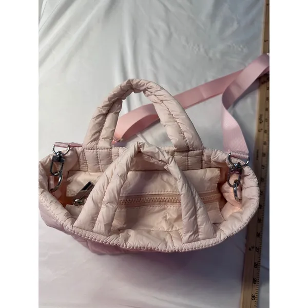Westbronco Pink Quilted Puffer Mini Tote Crossbody Bag Zippered Lightweight - Image 4