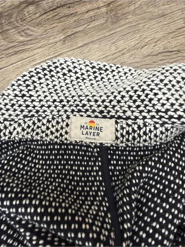 Marine Layer Birdseye Blazer Sz medium Cardigan Jacket Black & White Textured Kn - Image 4