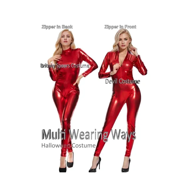 NWT Kepblom Shiny Metallic Red Turtleneck Long Sleeve Unitard Catsuit Medium - Image 2