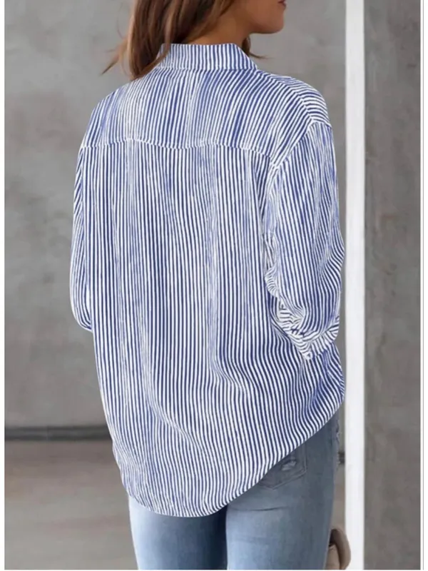 NEW Button Down Striped Classic Long Sleeve Collared Career Shirt S - Image 2