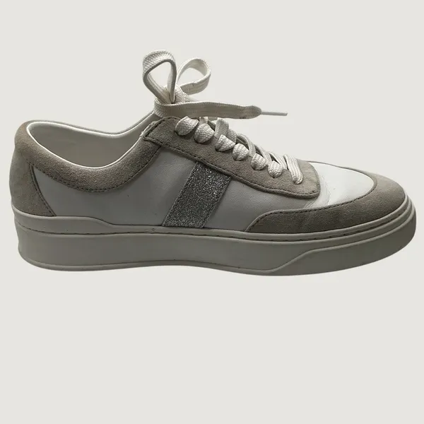 Stuart Weitzman Goldie Leather Suede Platform Sneakers White Grey Silver 7B - Image 5