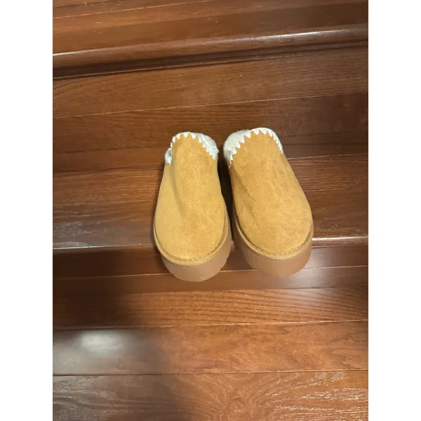 French Connection Womens Chunky Platform Slippers Tan Faux Fur Mules Size M 7-8 - Image 7