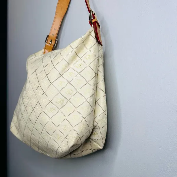 DOONEY & BOURKE Cream Yellow DB Monogrammed Vachetta Leather Shoulder Bag - Image 2