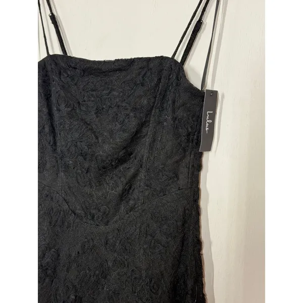 Lulus Joni Maxi Dress Women's Size Medium Black 3D Floral Applique Lace Slit NWT - Image 10