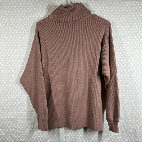 Free People Women Sweater Sz S Tan‎ Ribbed Turtleneck Oversized Classic Warm - Image 4