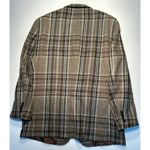 Lauren Ralph Lauren Men’s Brown Gray Plaid 100% Wool Blazer Sport Coat Size 46L - Image 3