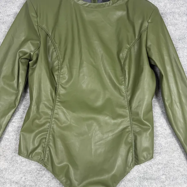 Adidas Ivy Park Size XL-1X Bodysuit Faux Leather Long Sleeve Wild Pine Green - Image 11