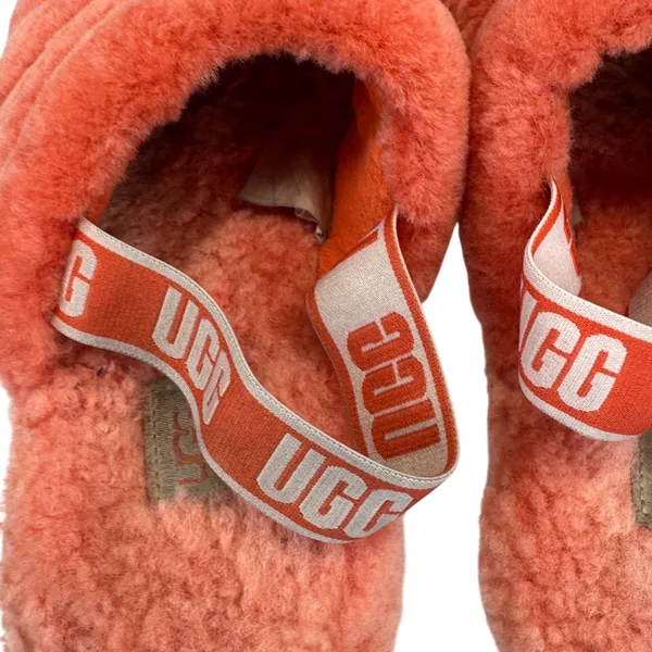 UGG Fluff Yeah Slide Sheepskin Slippers Coral Pink Orange Women 8‎ Y2K Spa Cozy - Image 8