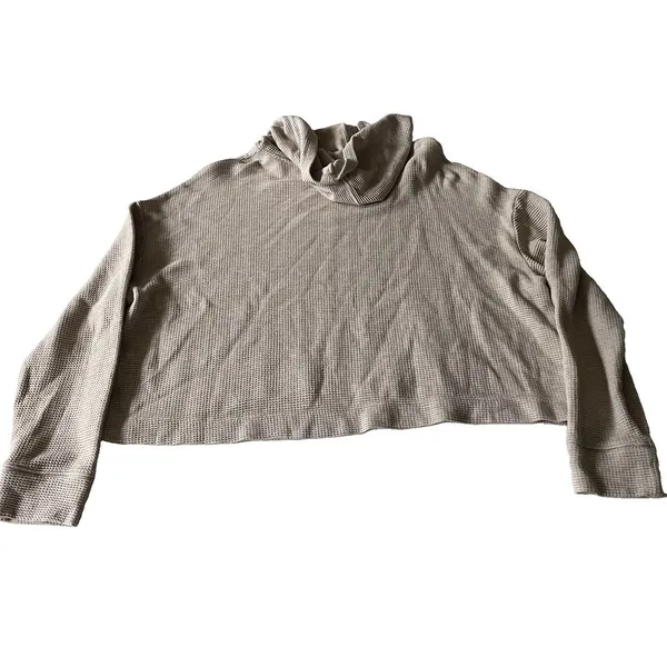 Athleta Waffle Crop Oversized Hoodie Beige Large - Image 3