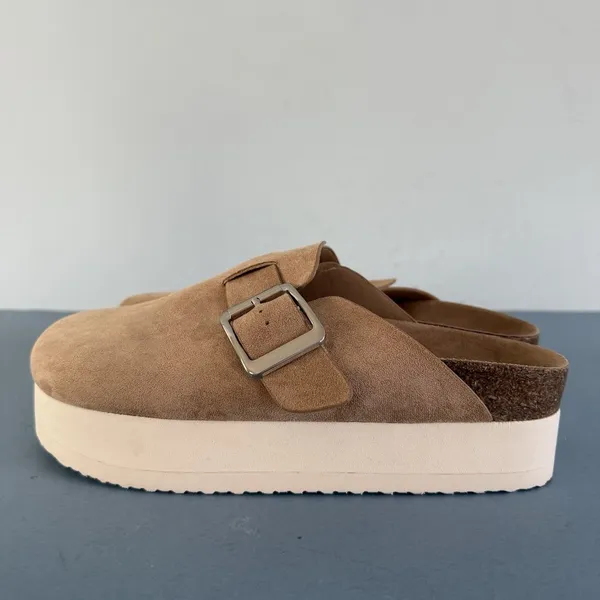 Madden Girl Cutiepie Platform‎ Sand Tan Suede Buckle Slip-On Clogs - Image 5
