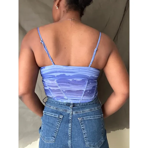 Urban Outfitters Blue Celestial Mesh Corset Cropped Tank Size Small - Image 4