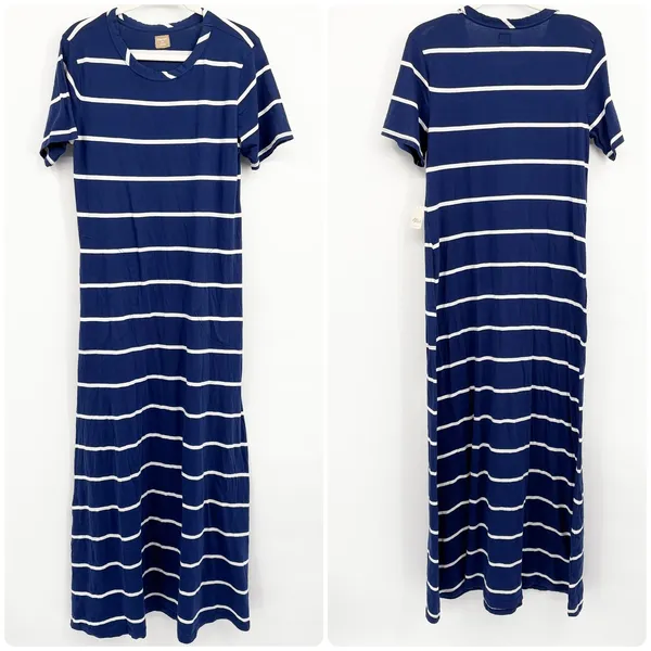 NWT Free People Womens Blue Sleek And Striped Cotton Jersey Coastal Maxi Dress M - Image 3