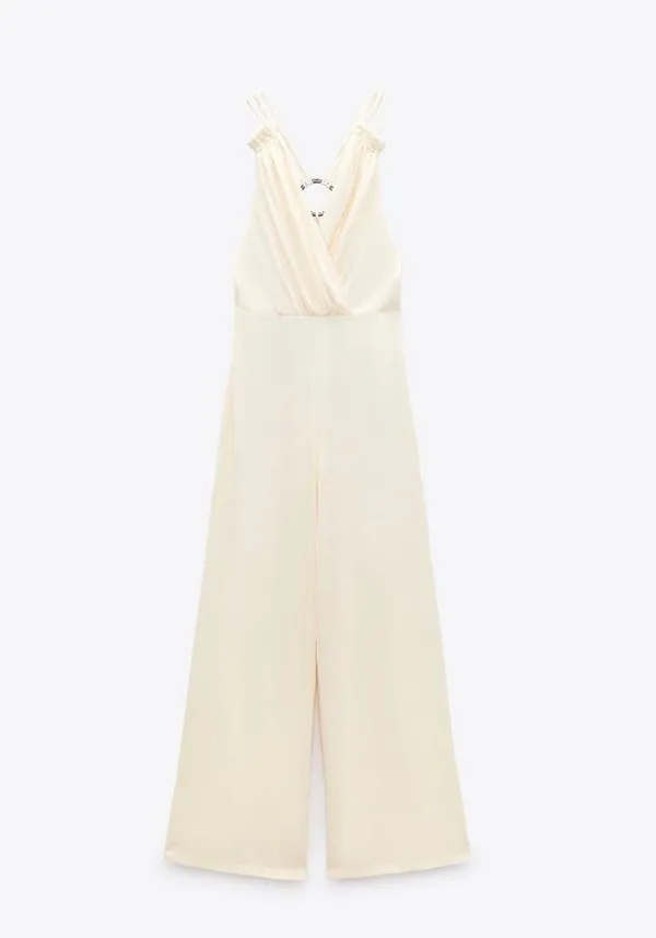 Cream Satin Jumpsuit • Size S - Image 3