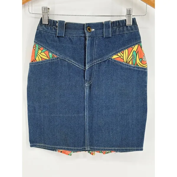 Vintage‎ Papaya Denim Vest and Skirt Set Size 8 Tropical Ruffle Western 80s 90s - Image 5