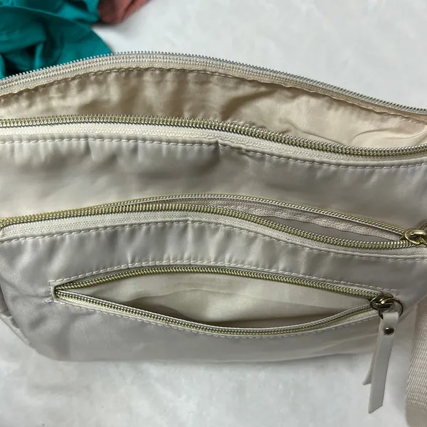 Cream Crossbody Bag with Adjustable Strap and Zipper Closure Nylon - Image 5