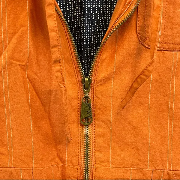 Y2K Utility Cargo Pinstripe Zip Up Roxy Orange Hooded Jacket Embroidered - Image 3