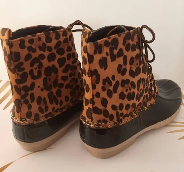 Leopard Print Duck Boots, Size 11 Brown - Image 4