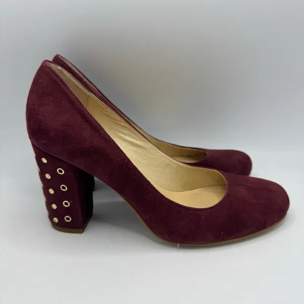 Kate Spade Burgundy Suede Grommet Heel Pump Size 7 block heels - Image 5