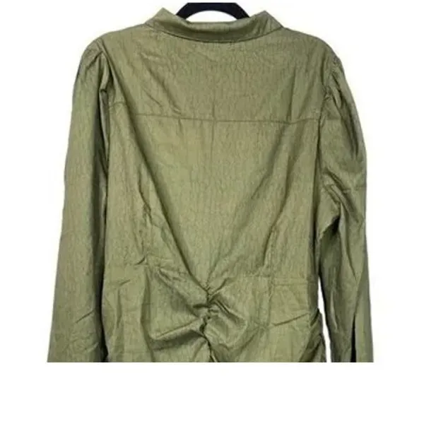 NWT Missguided Sexy Ruched Mini Dress Front Slit Stretchy Long Sleeve 14 Green - Image 4
