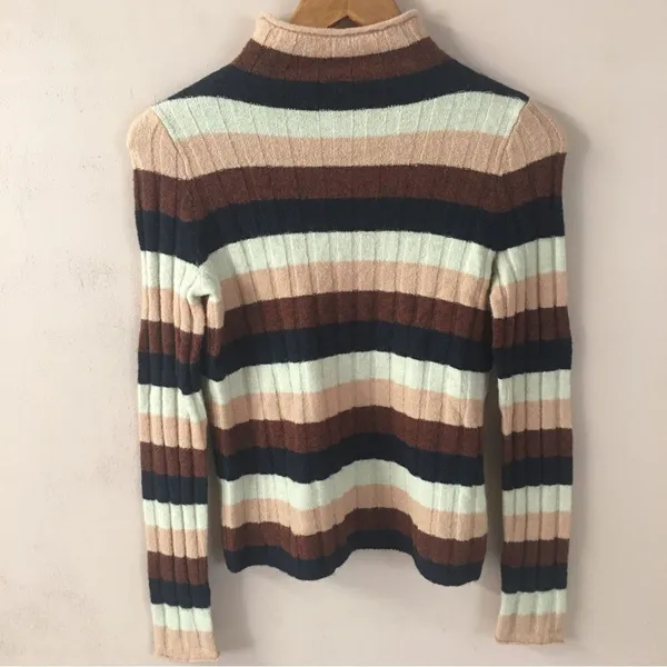 Madewell NWT Ribbed Brown/Pink/Cream/Navy Striped Mock Neck Sweater Size XXS - Image 9