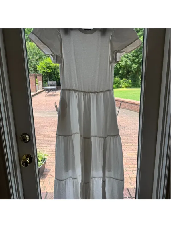 BTFBM White midi dress with puffy sleeves and tiered skirt #weddingguest #femini - Image 5