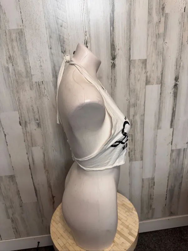 Seattle Washington Halter Neck Crop Top Womens S White Raw Hem Backless Cami - Image 3