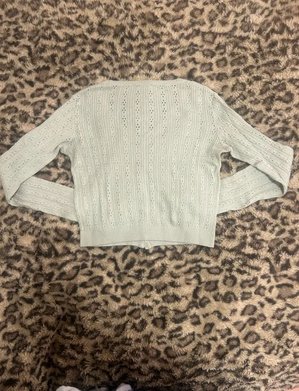 Brandy Melville Ribbed Pointelle V-Neck Cardigan Sweater - Image 2